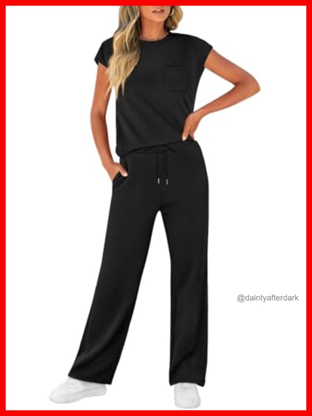 Womens 2 Piece Lounge Set Cap Sleeve Wide Leg Pants Travel Vacation Outfit - Picture 2 of 6